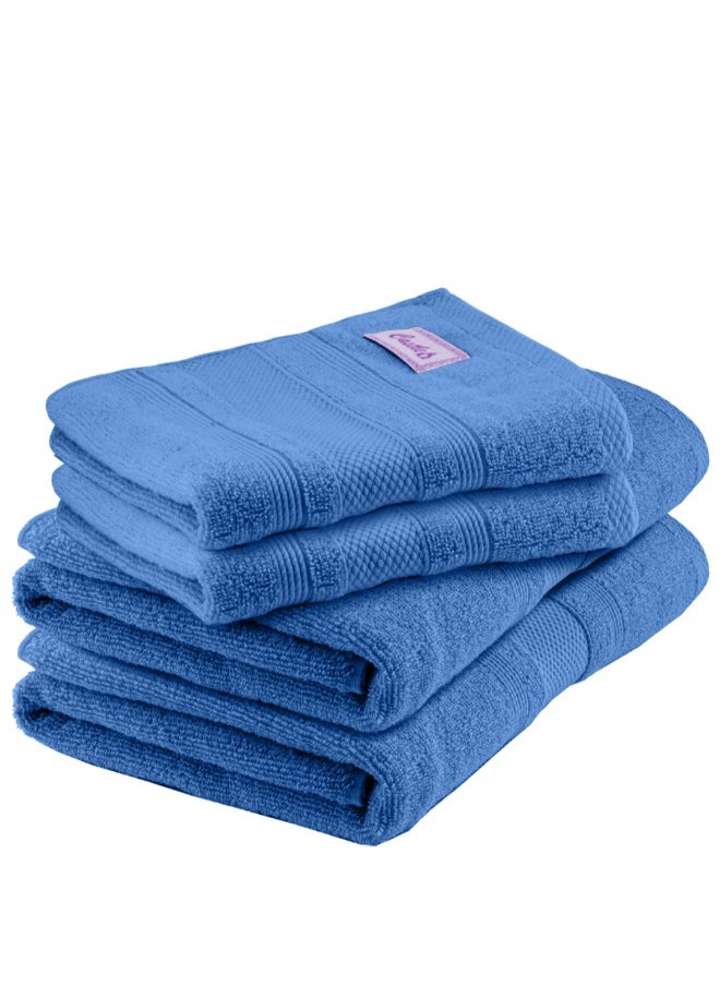 Home Castle (Blue) 2 Hand Towel (50 x 90 Cm) & 2 Bath Towel (70 x 140 Cm) Premium Cotton Highly Absorbent, High Quality Bath linen with Diamond Dobby 550 Gsm Set of 4