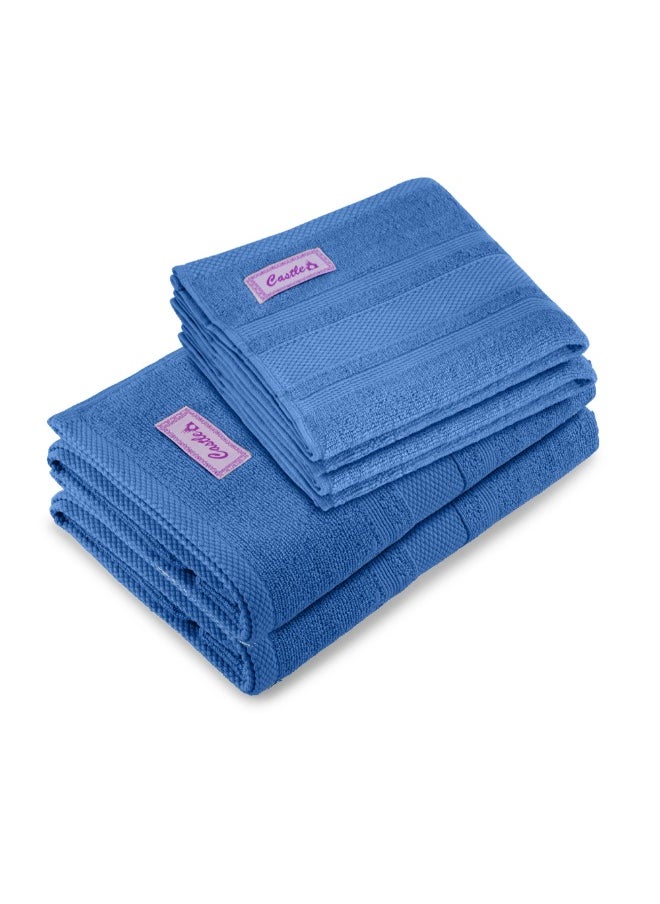 Home Castle (Blue) 2 Hand Towel (50 x 90 Cm) & 2 Bath Towel (70 x 140 Cm) Premium Cotton Highly Absorbent, High Quality Bath linen with Diamond Dobby 550 Gsm Set of 4