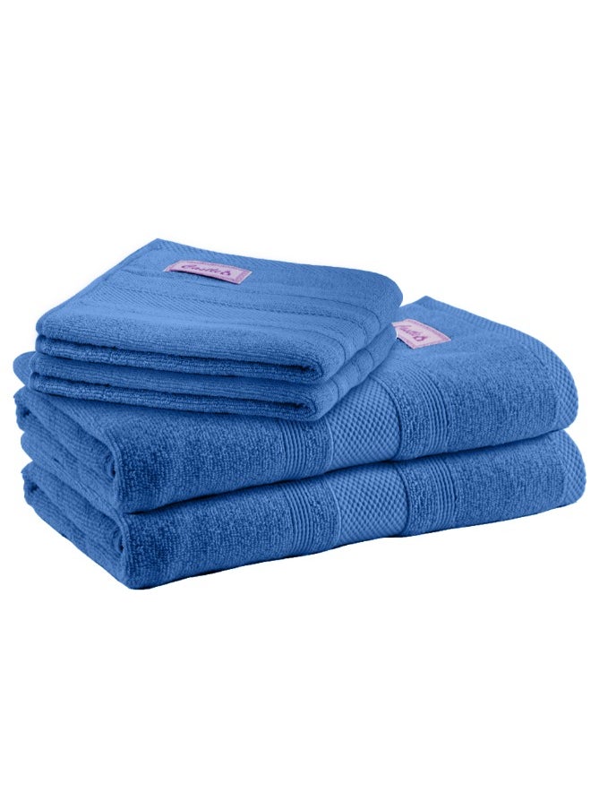 Home Castle (Blue) 2 Hand Towel (50 x 90 Cm) & 2 Bath Towel (70 x 140 Cm) Premium Cotton Highly Absorbent, High Quality Bath linen with Diamond Dobby 550 Gsm Set of 4