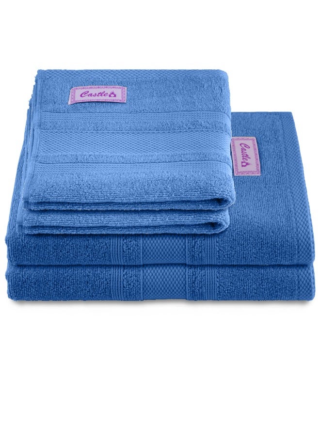 Home Castle (Blue) 2 Hand Towel (50 x 90 Cm) & 2 Bath Towel (70 x 140 Cm) Premium Cotton Highly Absorbent, High Quality Bath linen with Diamond Dobby 550 Gsm Set of 4