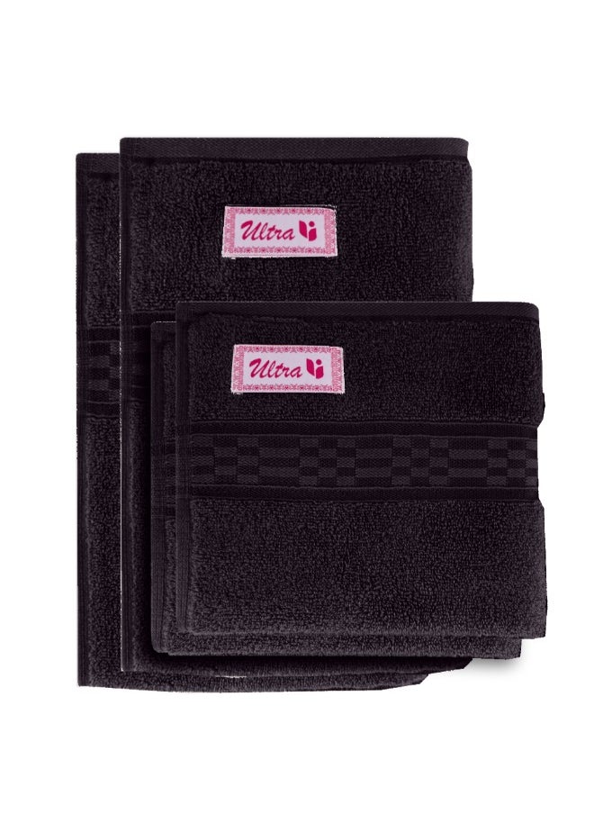 Home Ultra (Brown) 2 Hand Towel (50 x 90 Cm) & 2 Bath Towel (70 x 140 Cm) Premium Cotton Highly Absorbent, High Quality Bath linen with Checkered Dobby 550 Gsm Set of 4