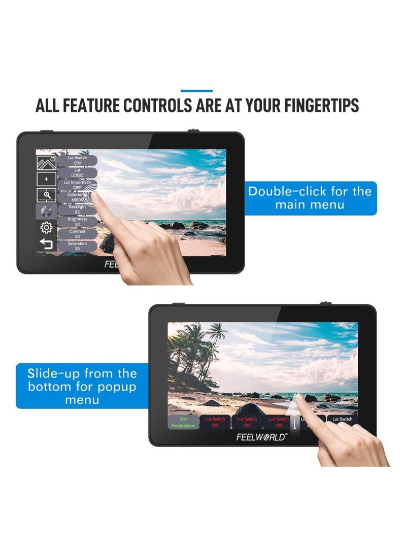 FEELWORLD F6 Plus 5.5 Inch DSLR On Camera Field Monitor Touch Screen 3D Lut Small Full HD 1920x1080 IPS Peaking Focus Video Assist 4K HDMI 8.4V DC Input Output Include Tilt Arm