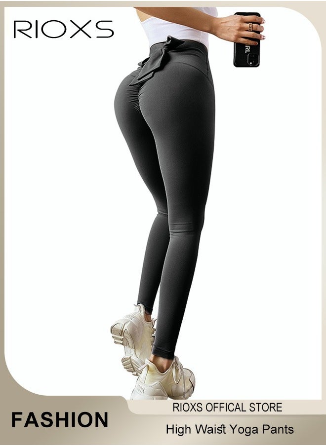 Women's Yoga Pants,Stretchy Scrunch Leggings,Comfy Bow Tie Athletic Leggings,High Waisted Yoga Pants,Tummy Control Gym Pants For Workout Sports Running Or Daily Wear