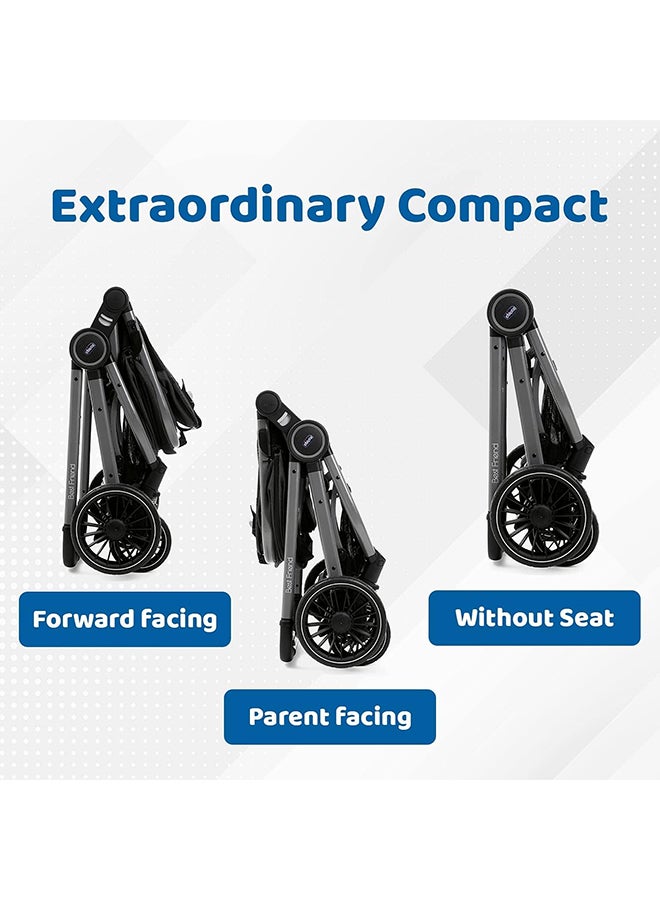 Best Friend Pro Stroller 0M-3Y, Super Compact Closed With One Hand, With Rain Protection, Backrest Can Be Fully Folded Back , 11.2 Kg. Pirate Black