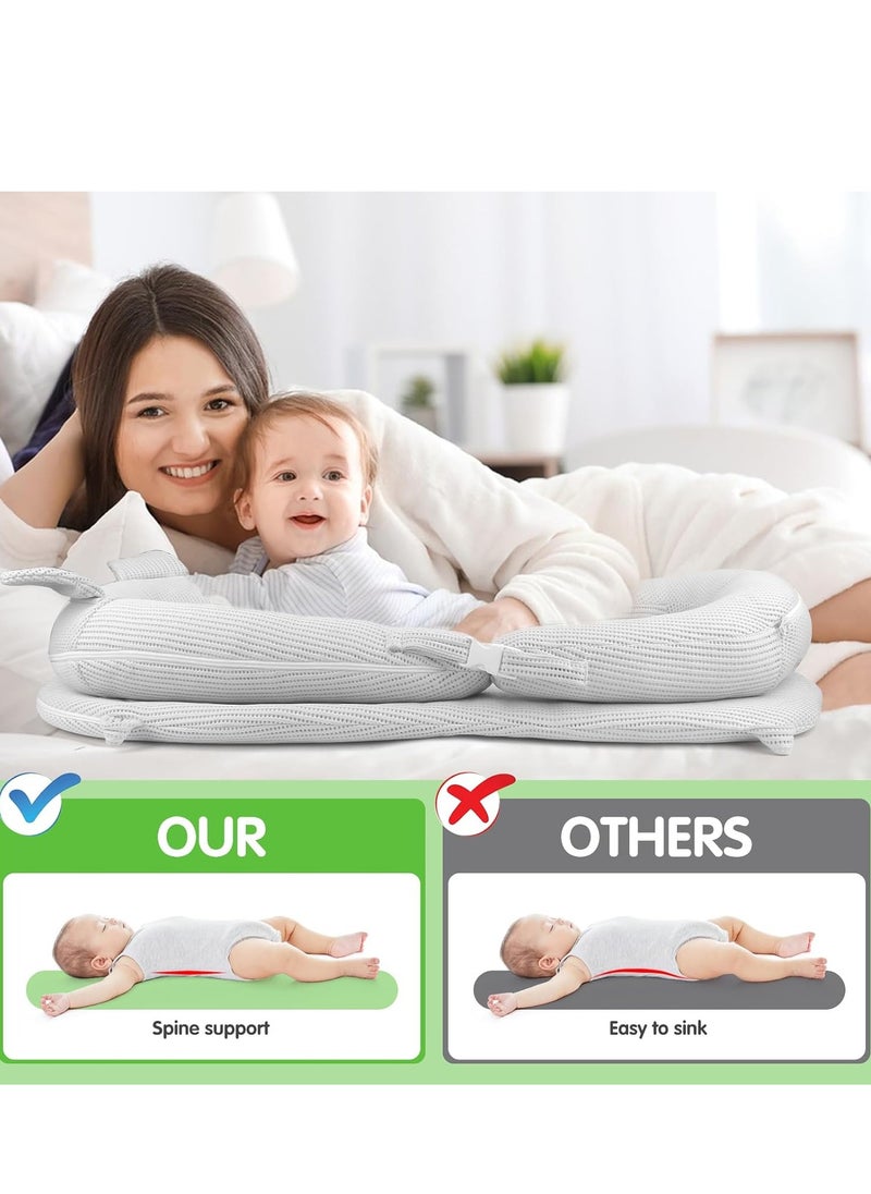 Baby Lounger, Baby Nest, Ultra Soft, Along with Anit-Reflux Pillow, Hanging Toys, Baby Bed, Portable & Foldable Nest, Soft & Breathable Mesh Surface, (0-2) Years) (Grey)