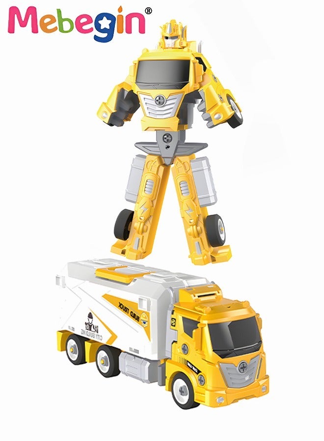 3 in 1 Robot Transforming Truck Toy Set with Road Barrier Traffic Signs, Transforming Engineering Car Assembled Toy, Transforming Container Truck, DIY Outdoor Construction Toys for Kids, Perfect Gift for Kids