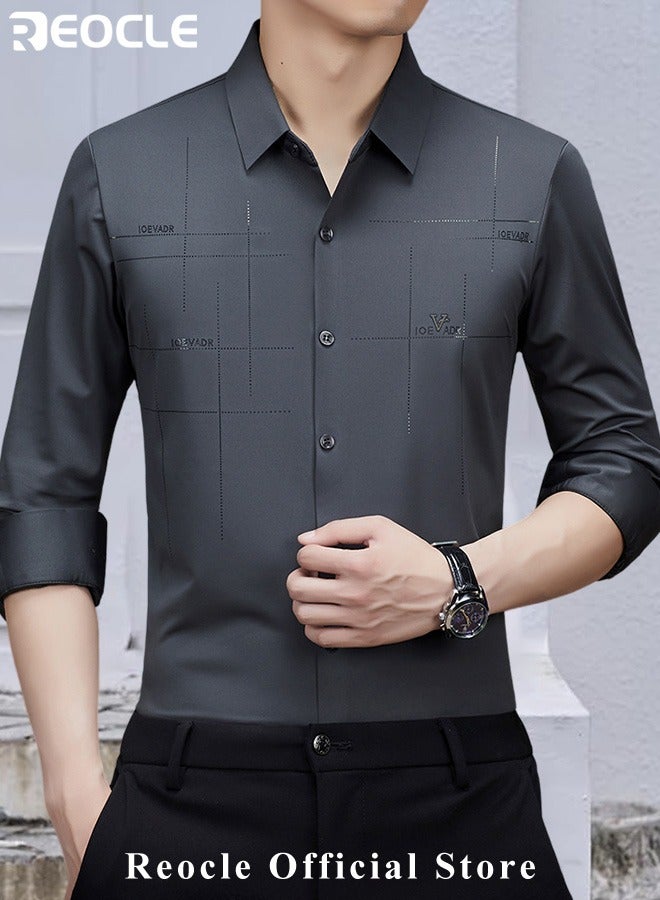 Men's Business Slim Fit Shirt Official Long Sleeve Stretch Dress Shirt Wrinkle-Free Regular Fit Button Down Shirts