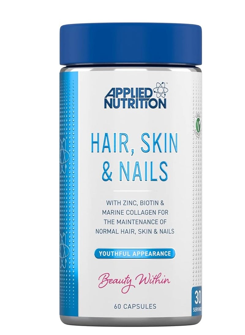 Applied Nutrition Hair, Skin, Nails - ZINC, Biotin & Marine Collagen (60 Capsules - 30 Servings)