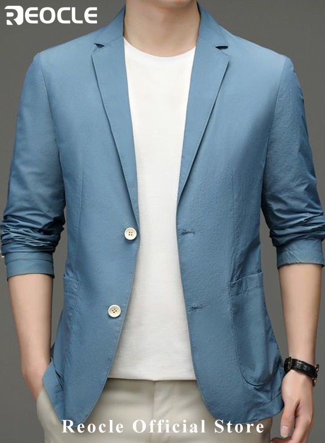Men's Casual Knit Blazer Business Suit Jacket Slim Fit 2 Button Lightweight Unlined Sport Coat Long-Sleeve Classic-fit Blazer