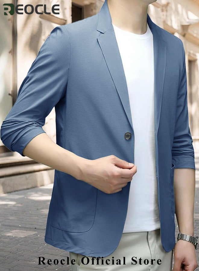 Men's Casual Knit Blazer Business Suit Jacket Slim Fit 2 Button Lightweight Unlined Sport Coat Long-Sleeve Classic-fit Blazer