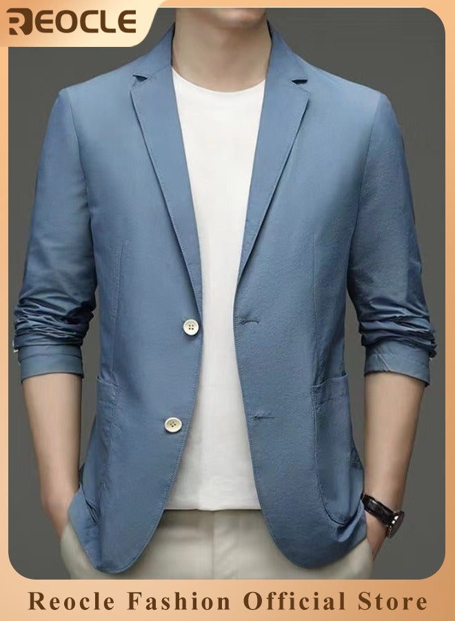 Men's Casual Knit Blazer Business Suit Jacket Slim Fit 2 Button Lightweight Unlined Sport Coat Long-Sleeve Classic-fit Blazer