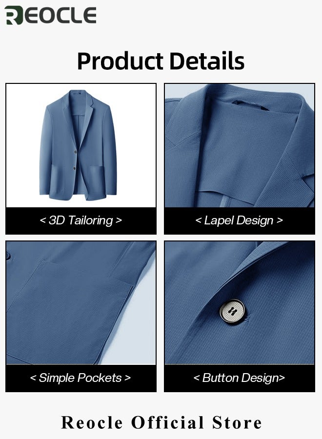 Men's Casual Knit Blazer Business Suit Jacket Slim Fit 2 Button Lightweight Unlined Sport Coat Long-Sleeve Classic-fit Blazer