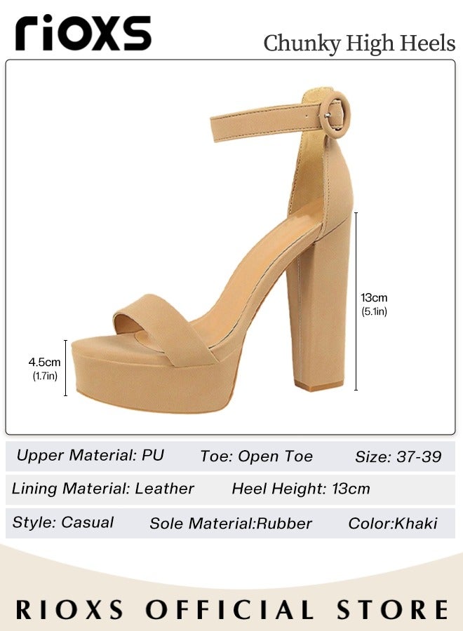 Women's 13cm Stiletto Sandals, Stylish Comfortable Ankle Strap Open-toe High Heels with 4.5cm Waterproof Platform, Suitable for All Kinds of Occasions