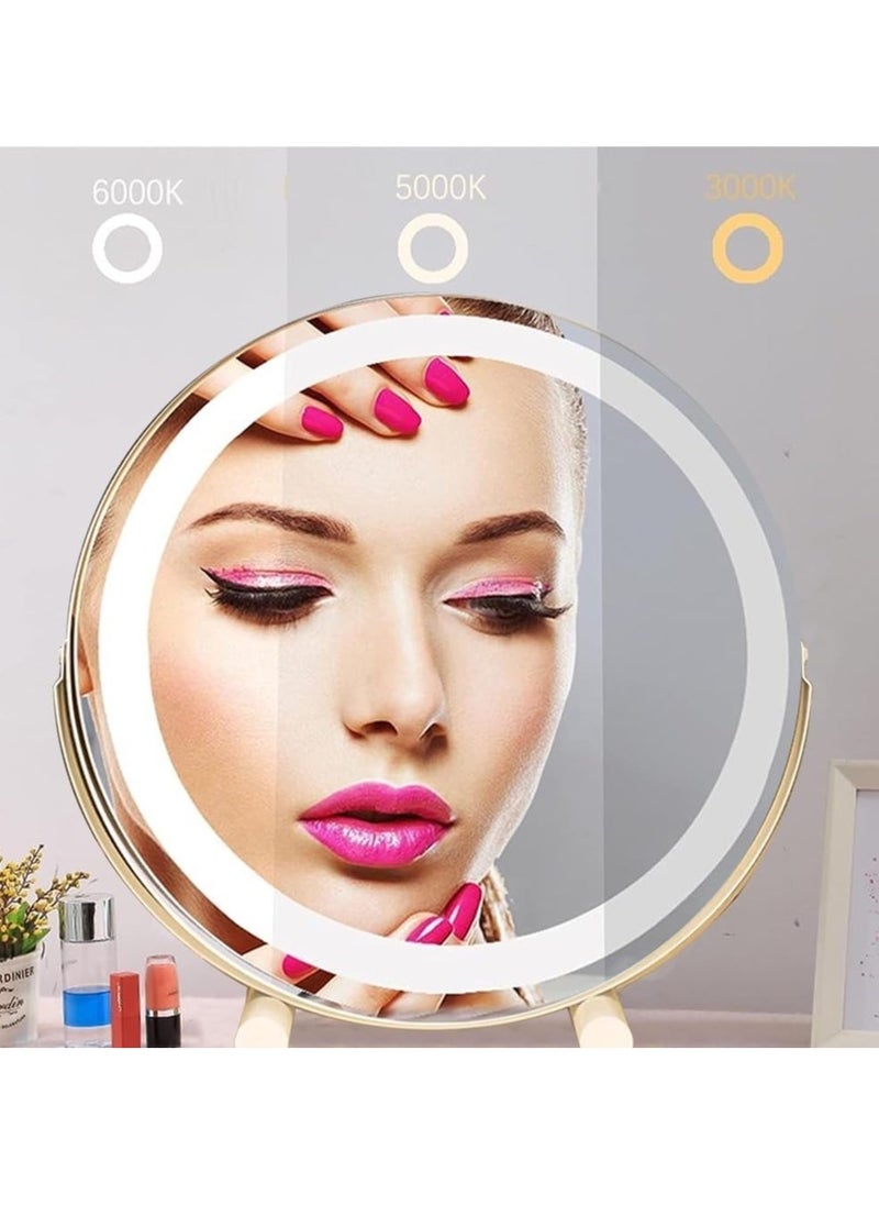 50 CM Large Vanity Mirror with Lights, Round LED Makeup Mirror, Light Up Mirror for Bedroom Tabletop, Smart Touch Control 3 Colors Dimmable, 360° Rotation