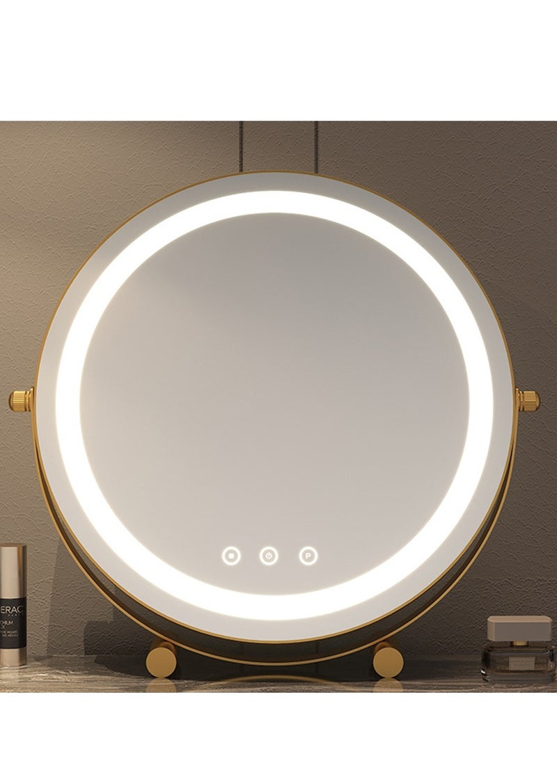50 CM Large Vanity Mirror with Lights, Round LED Makeup Mirror, Light Up Mirror for Bedroom Tabletop, Smart Touch Control 3 Colors Dimmable, 360° Rotation