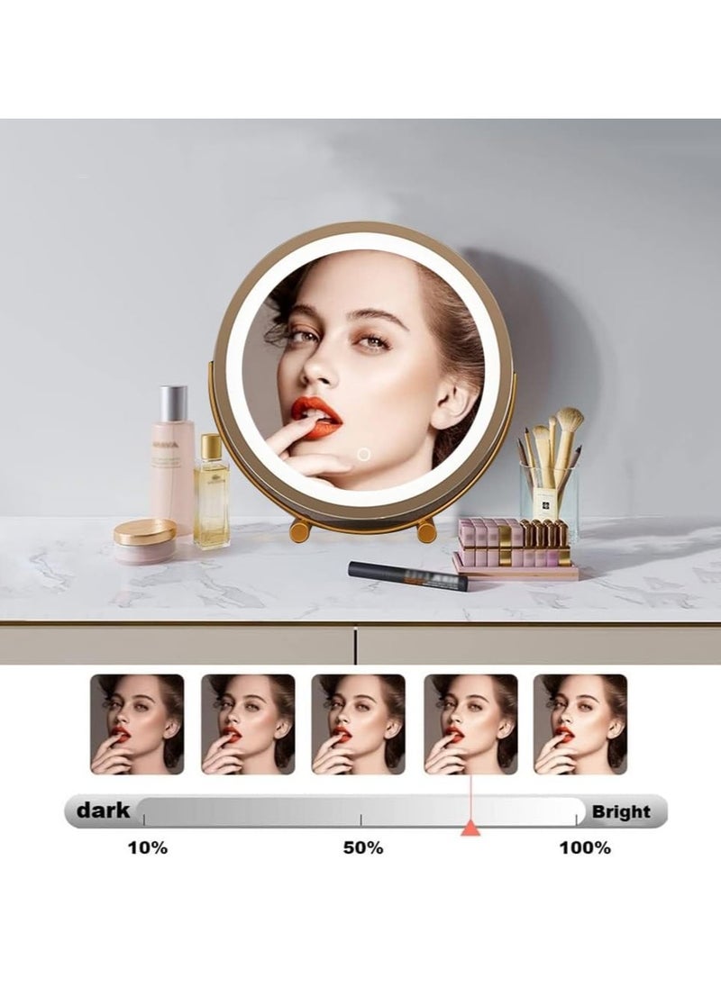 50 CM Large Vanity Mirror with Lights, Round LED Makeup Mirror, Light Up Mirror for Bedroom Tabletop, Smart Touch Control 3 Colors Dimmable, 360° Rotation