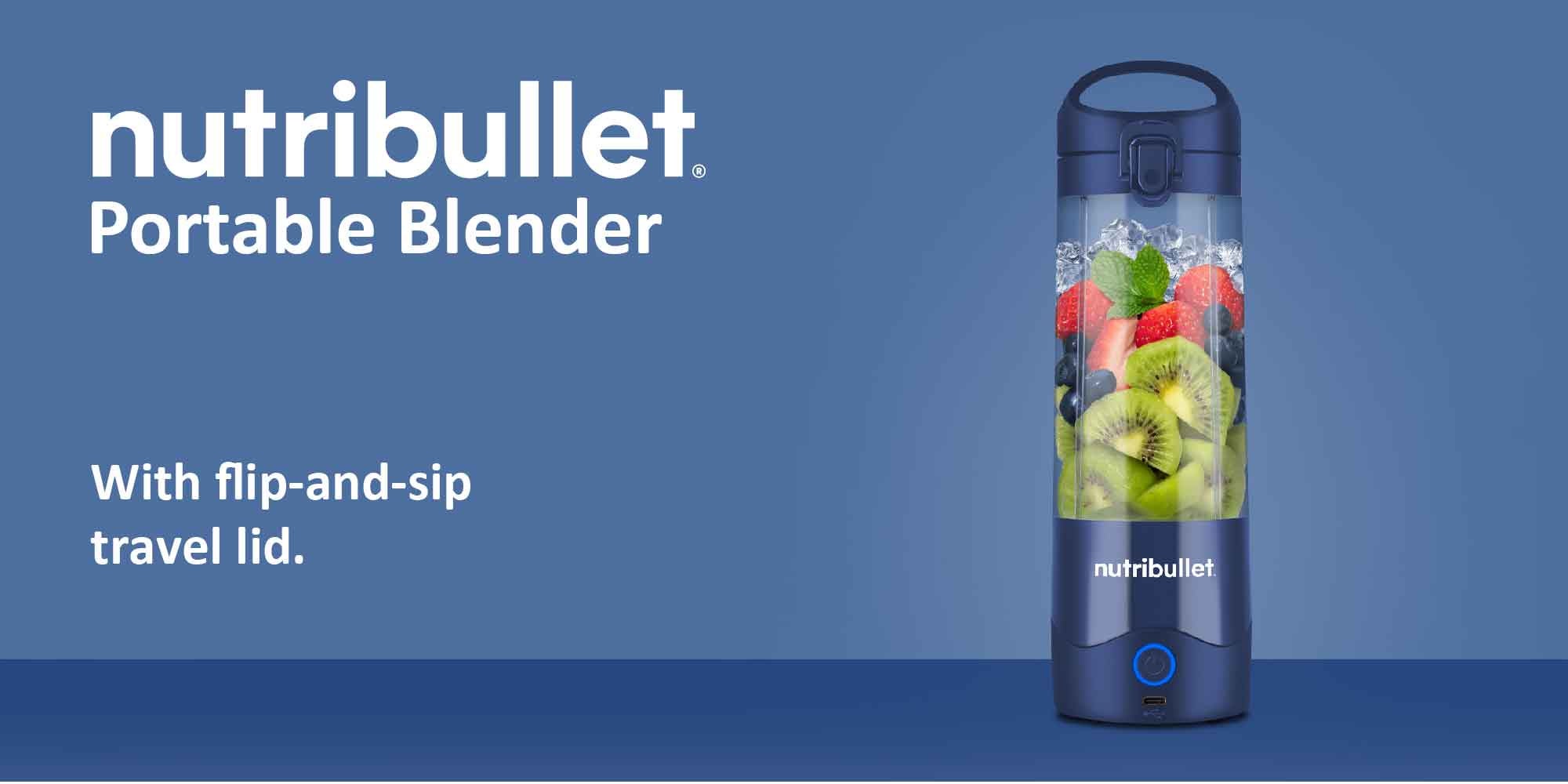 Portable Blender for Protein Shake, Smoothie, Frozen Fruit & Ice, Tritan Plastic, BPA-Free with Handled Sip Lid, USB-C Rechargeable 2200mAh Battery, Dishwasher Safe Parts, 475 ml 100 W BD-BX630A-23 Navy Blue