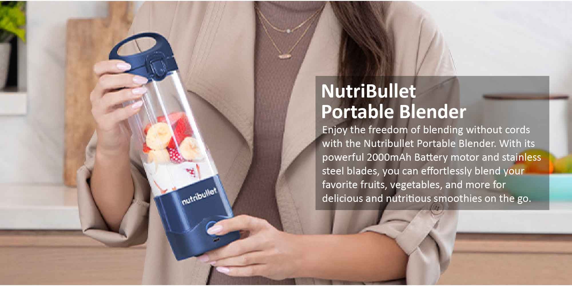 Portable Blender for Protein Shake, Smoothie, Frozen Fruit & Ice, Tritan Plastic, BPA-Free with Handled Sip Lid, USB-C Rechargeable 2200mAh Battery, Dishwasher Safe Parts, 475 ml 100 W BD-BX630A-23 Navy Blue