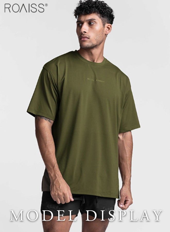 Men's Loose Fitting Breathable Sports Quick Drying T-Shirt Fashion Round Neck Running Fitness Short Sleeved Top Everyday Versatile Pullover