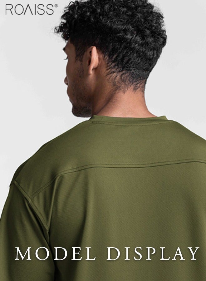 Men's Loose Fitting Breathable Sports Quick Drying T-Shirt Fashion Round Neck Running Fitness Short Sleeved Top Everyday Versatile Pullover