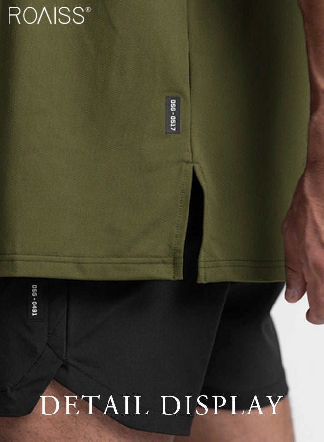 Men's Loose Fitting Breathable Sports Quick Drying T-Shirt Fashion Round Neck Running Fitness Short Sleeved Top Everyday Versatile Pullover