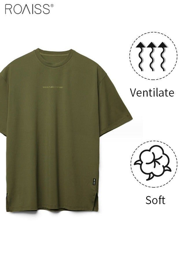 Men's Loose Fitting Breathable Sports Quick Drying T-Shirt Fashion Round Neck Running Fitness Short Sleeved Top Everyday Versatile Pullover