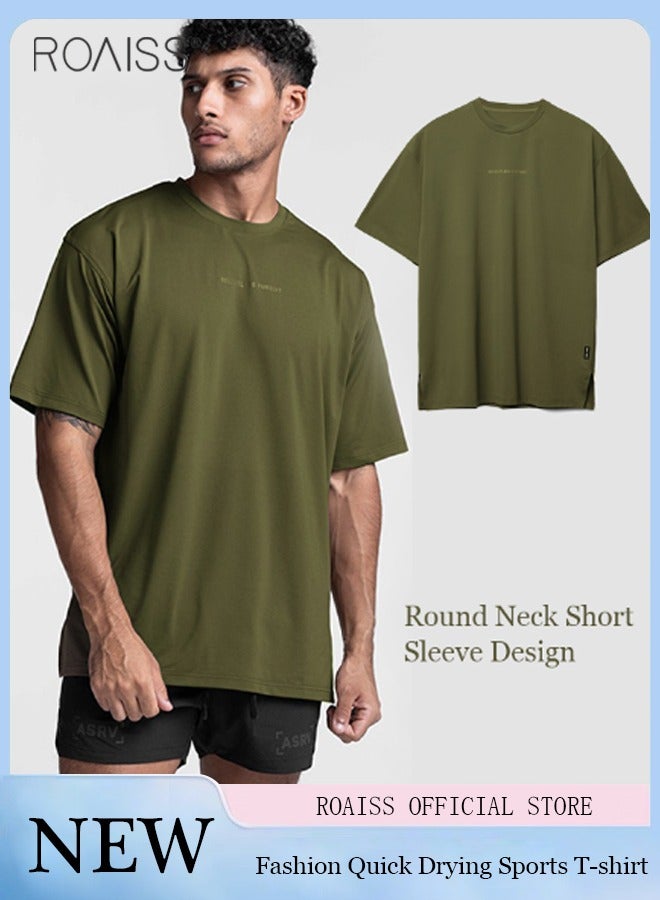Men's Loose Fitting Breathable Sports Quick Drying T-Shirt Fashion Round Neck Running Fitness Short Sleeved Top Everyday Versatile Pullover