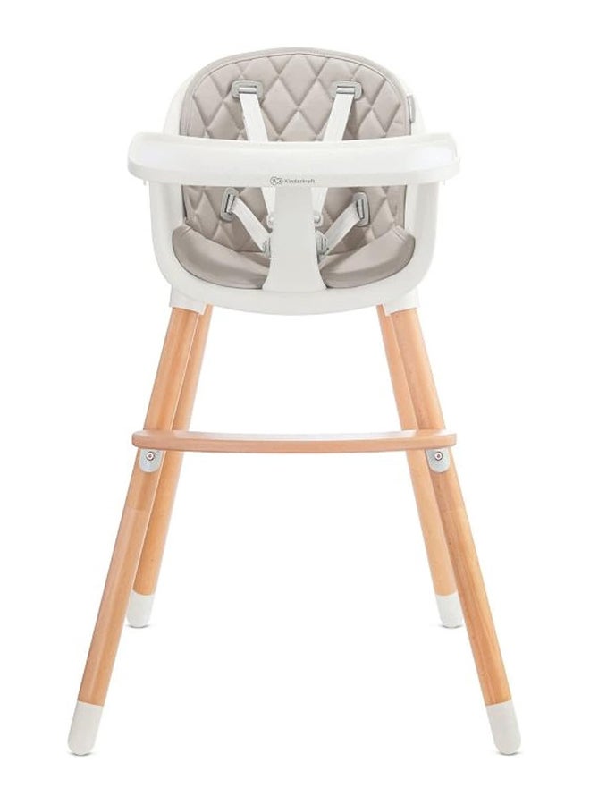 Highchair Sienna, Baby Chair, Ergonomic, Easy To Clean, Wooden Legs, Non - Slip Pads, Removable Tray, For Toddler, From 6 Month To 5 Years, Grey