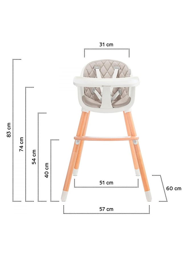 Highchair Sienna, Baby Chair, Ergonomic, Easy To Clean, Wooden Legs, Non - Slip Pads, Removable Tray, For Toddler, From 6 Month To 5 Years, Grey