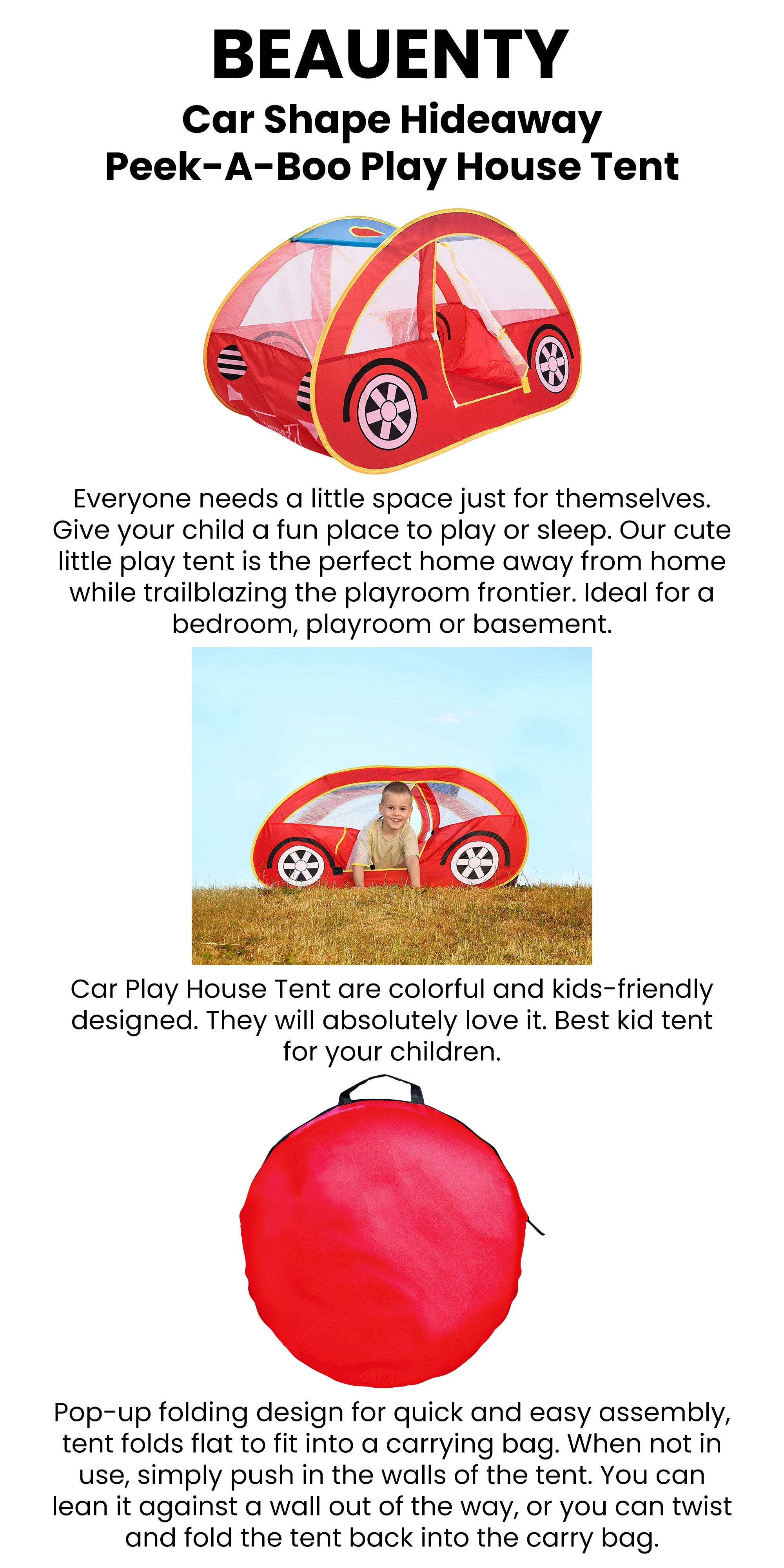Car Shape Hideaway Peek-A-Boo Play House Tent