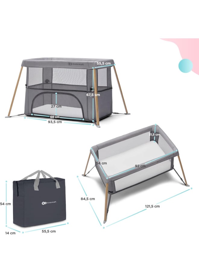 Movi Travel Cot - Grey And Wood