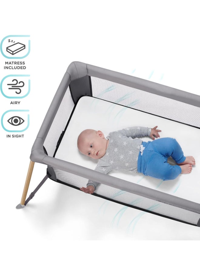 Movi Travel Cot - Grey And Wood