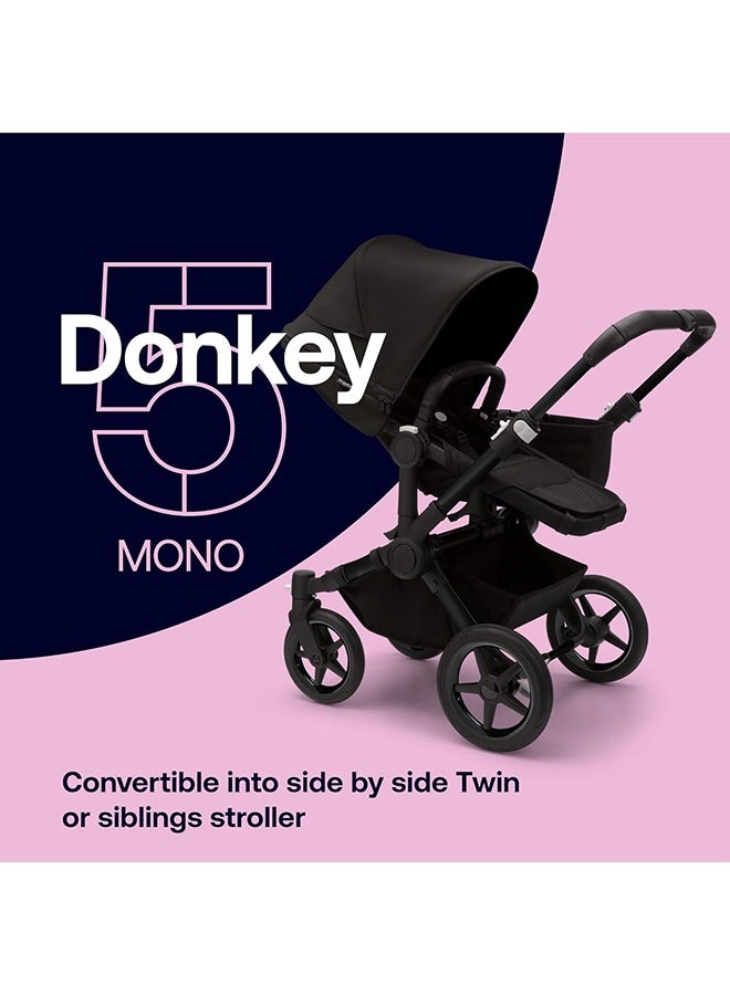 Baby Donkey 5 Mono Complete Bassinet And Single Stroller, Converts To Side-By-Side Double Stroller, Multiple Seat Positions, Compact And Cabin friendly - Black/Midnight, 0 Month To 4 Years