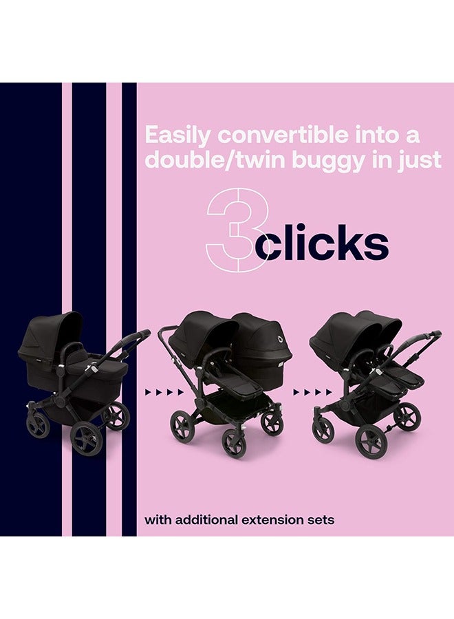 Baby Donkey 5 Mono Complete Bassinet And Single Stroller, Converts To Side-By-Side Double Stroller, Multiple Seat Positions, Compact And Cabin friendly - Black/Midnight, 0 Month To 4 Years