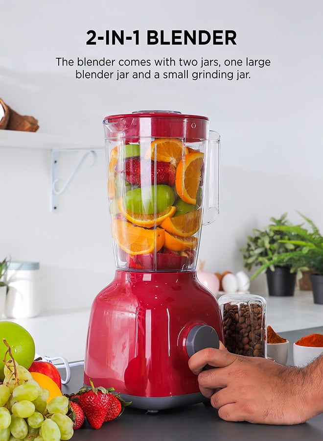2-In-1 Juicer Blender Chopper Set 1.8 L OMSB2362N, 650W Powerful Motor With 2 Speed Setting And Pulse, Transparent And Unbreakable Jars With Stainless Steel Blade, Grinder Attachment 1.8 L 650 W OMSB2362N Red