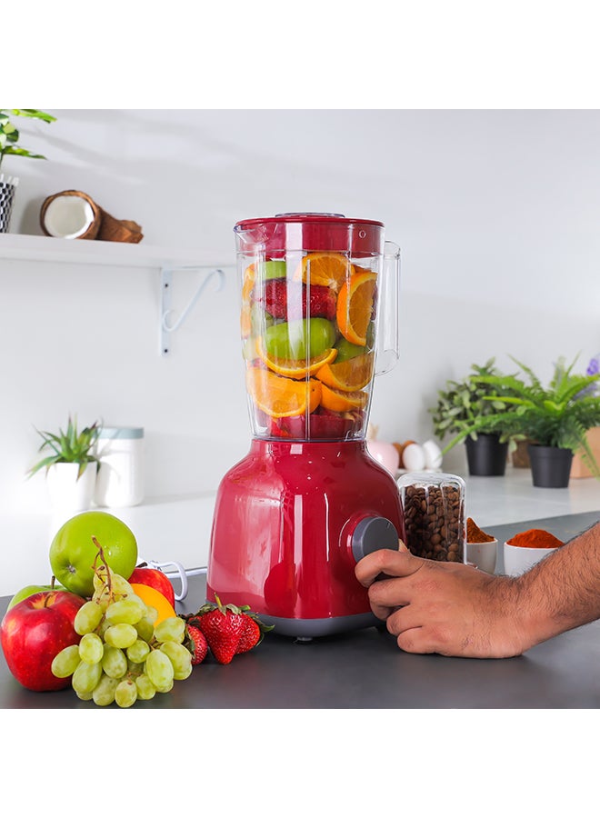 2-In-1 Juicer Blender Chopper Set 1.8 L OMSB2362N, 650W Powerful Motor With 2 Speed Setting And Pulse, Transparent And Unbreakable Jars With Stainless Steel Blade, Grinder Attachment 1.8 L 650 W OMSB2362N Red