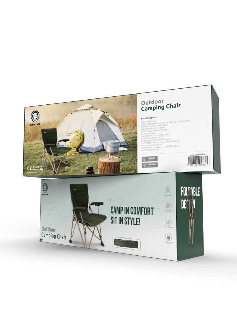 Outdoor Camping Chair with Carrying Bag Easy to Carry / Camp Friendly / Bottle Holding Pocket / Fabric Oxford 600D Material / 150KG Load Capacity / High Load Capacity / High Quality Material / Foldable Design / Reliable Structure / Durable / Enjoy Camping / Travel Chair  - Dark Green