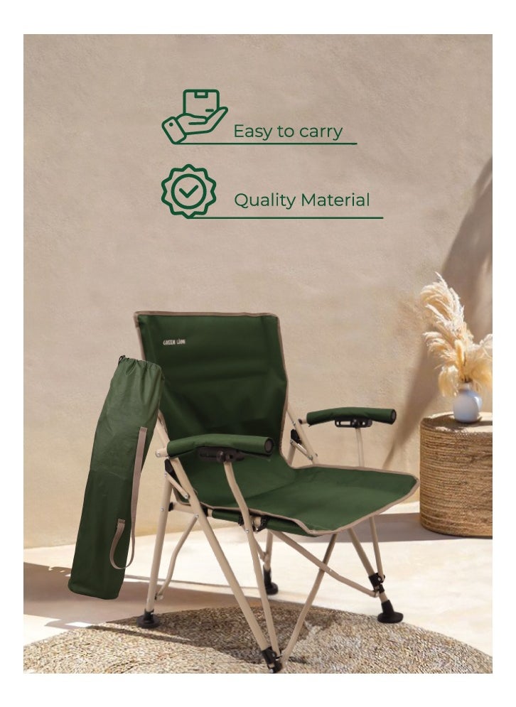 Outdoor Camping Chair with Carrying Bag Easy to Carry / Camp Friendly / Bottle Holding Pocket / Fabric Oxford 600D Material / 150KG Load Capacity / High Load Capacity / High Quality Material / Foldable Design / Reliable Structure / Durable / Enjoy Camping / Travel Chair  - Dark Green
