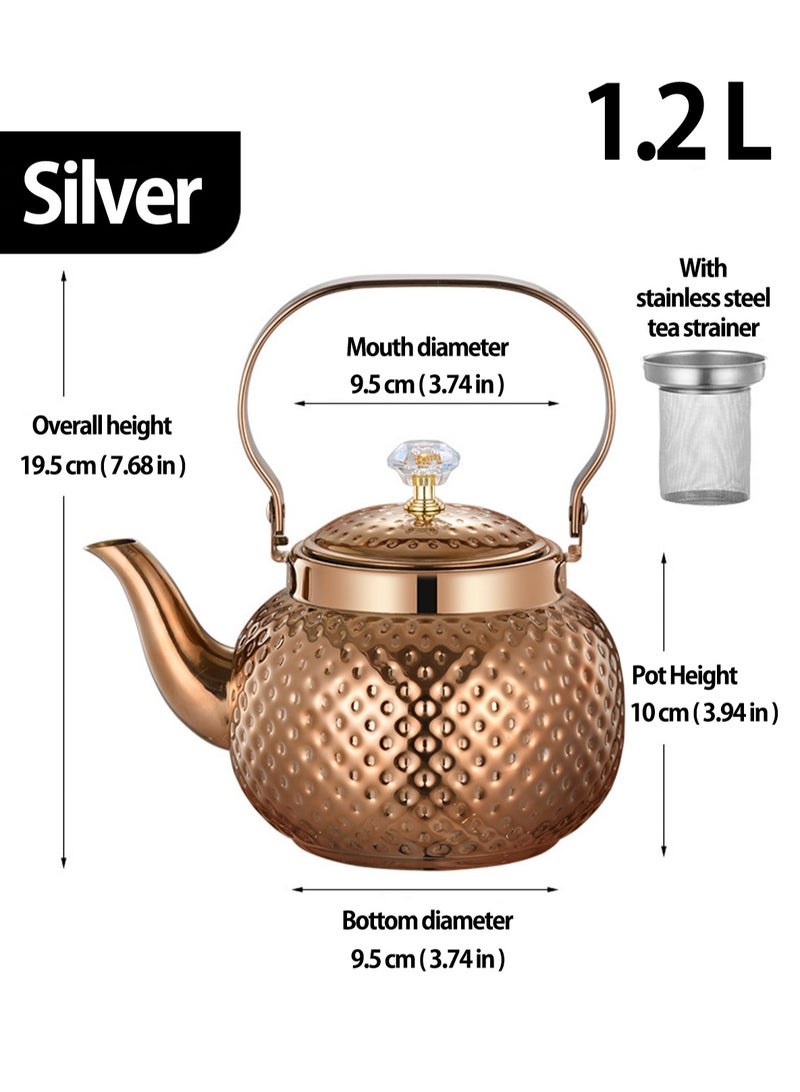 1.2L food grade stainless steel teapot is sturdy and durable, suitable for household and household items, and easy to enjoy the fun of brewing tea