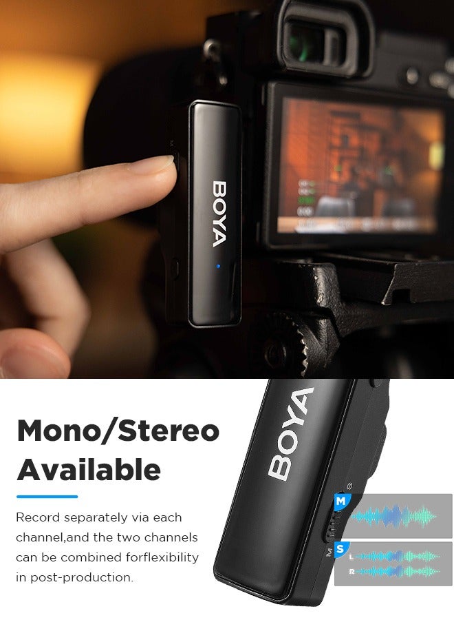 BOYALINK Wireless Lavalier Microphone,Dual Channel Clip on Mic,Portable Charging Case with Lightning,USB-C,3.5mm Jack Adapter for iPhone Andriod Camera,Noise Reduction for Vedio Audio Recording