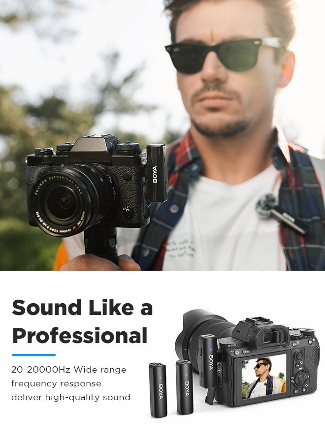 BOYALINK Wireless Lavalier Microphone,Dual Channel Clip on Mic,Portable Charging Case with Lightning,USB-C,3.5mm Jack Adapter for iPhone Andriod Camera,Noise Reduction for Vedio Audio Recording