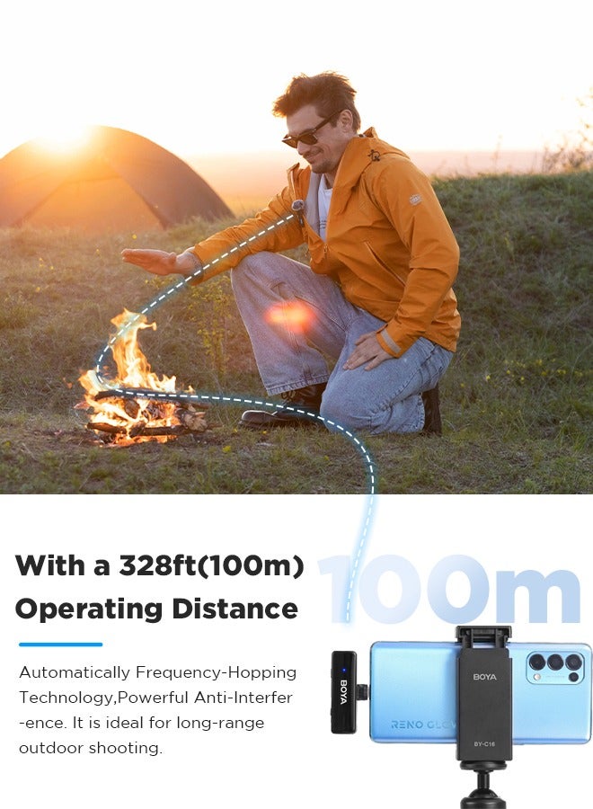 BOYALINK Wireless Lavalier Microphone,Dual Channel Clip on Mic,Portable Charging Case with Lightning,USB-C,3.5mm Jack Adapter for iPhone Andriod Camera,Noise Reduction for Vedio Audio Recording