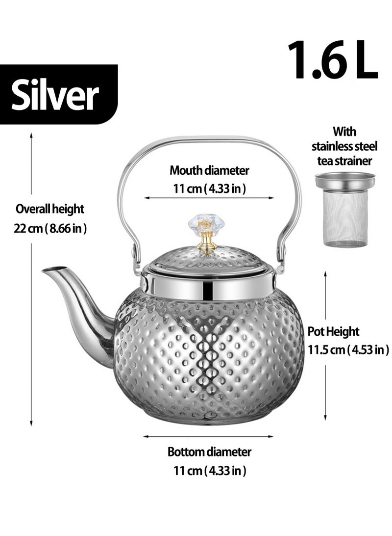 1.6L food grade stainless steel teapot is sturdy and durable, suitable for household and household items, and easy to enjoy the fun of brewing tea