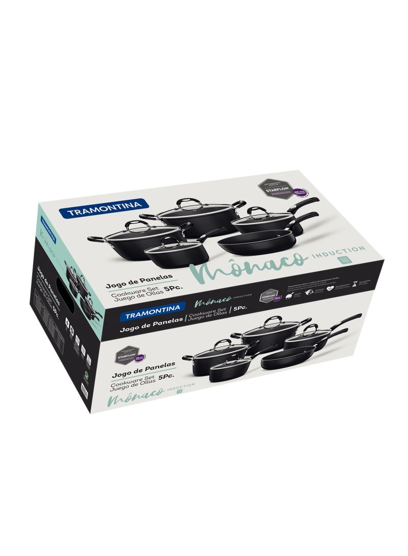 Since 1911,Made in Brazil- Brazil, Monaco Induction Ready 9 Pieces Black Aluminum Cookware Set with Interior and Exterior Starflon Premium Nonstick Coating