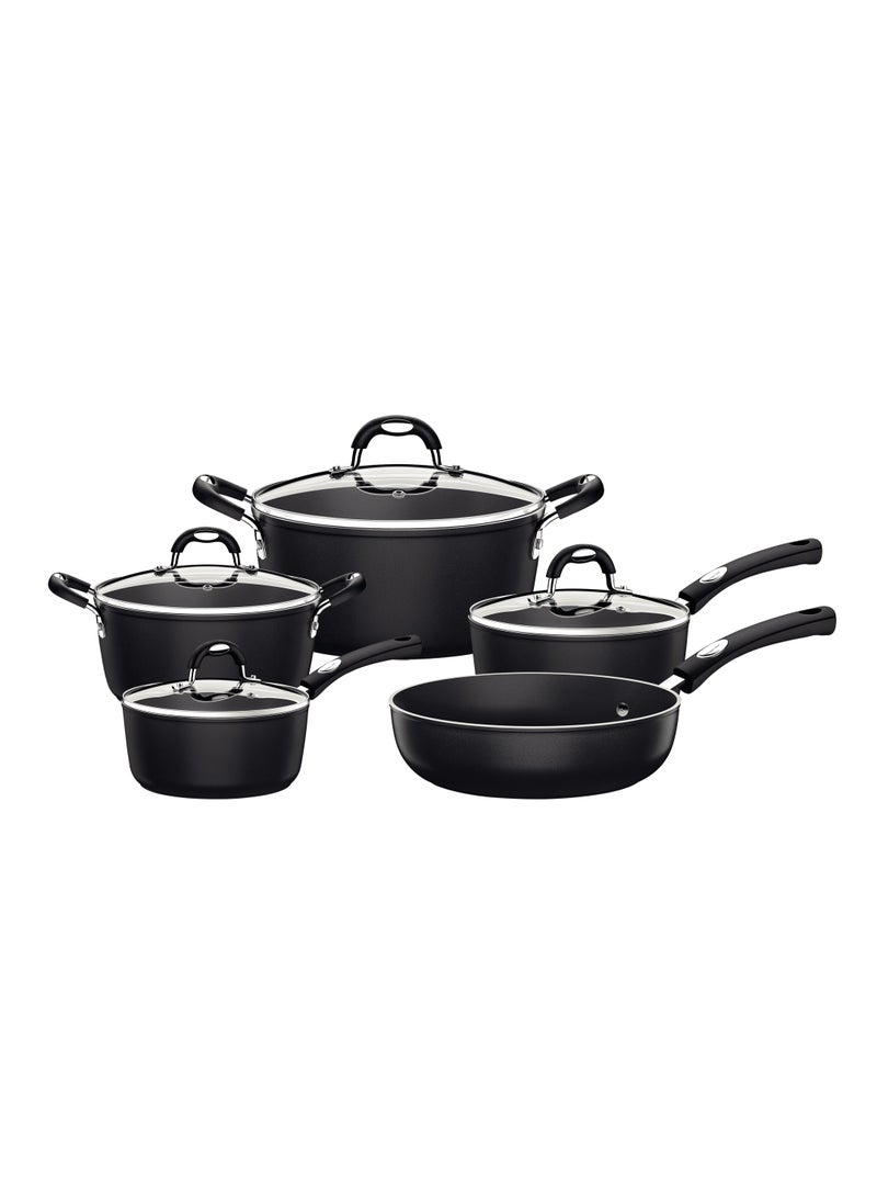 Since 1911,Made in Brazil- Brazil, Monaco Induction Ready 9 Pieces Black Aluminum Cookware Set with Interior and Exterior Starflon Premium Nonstick Coating