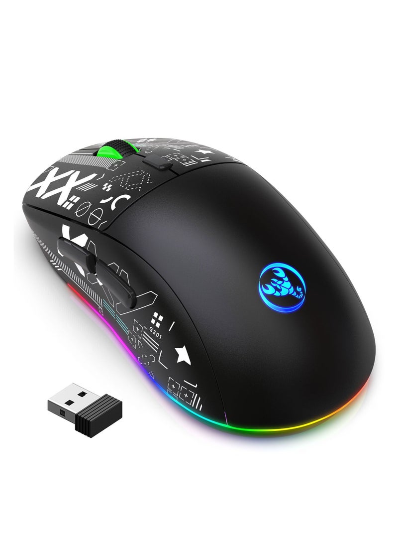 HXSJ NEW T90 Three-Mode 2.4G Water Transfer Wireless Mouse RGB Light-Emitting Wireless Game TYPE-C Charging Mouse