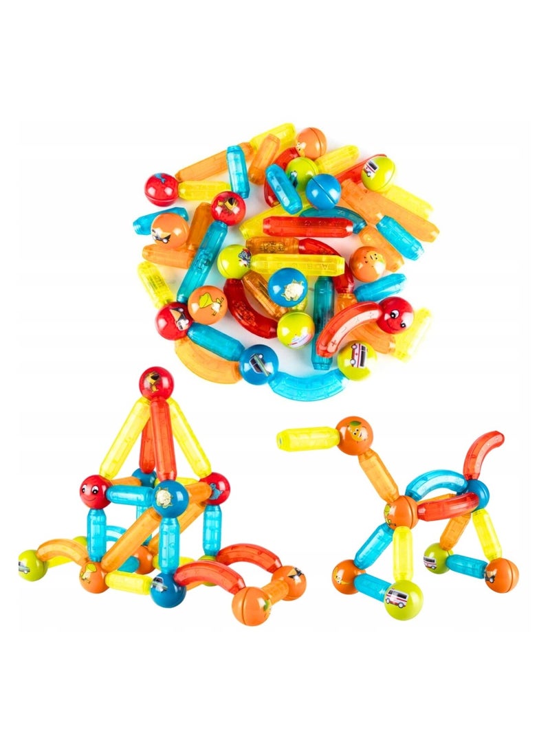52 PCS Magnetic Building Blocks & Tiles Construction Set - Educational Learning Kit with 3D Building Sticks, Creative Blocks, Creative STEM Blocks for Kids 3+ Years and Adults