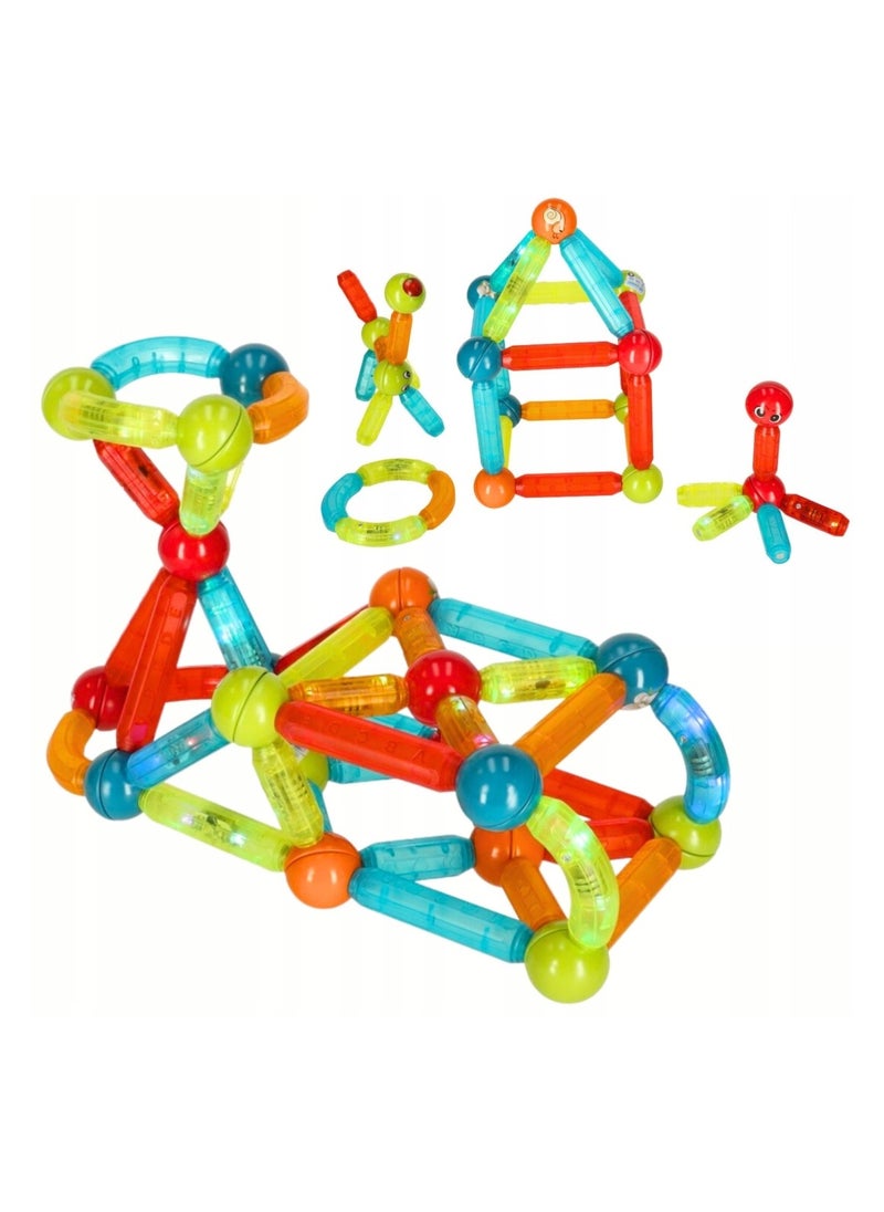 52 PCS Magnetic Building Blocks & Tiles Construction Set - Educational Learning Kit with 3D Building Sticks, Creative Blocks, Creative STEM Blocks for Kids 3+ Years and Adults