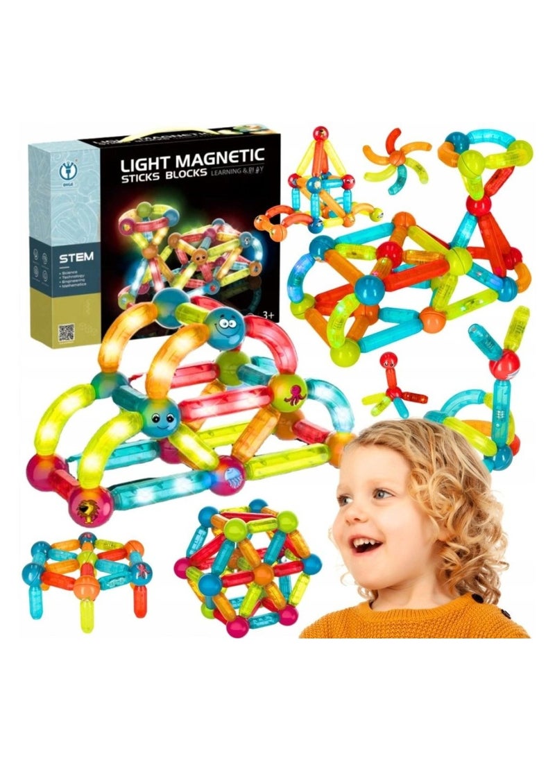 52 PCS Magnetic Building Blocks & Tiles Construction Set - Educational Learning Kit with 3D Building Sticks, Creative Blocks, Creative STEM Blocks for Kids 3+ Years and Adults
