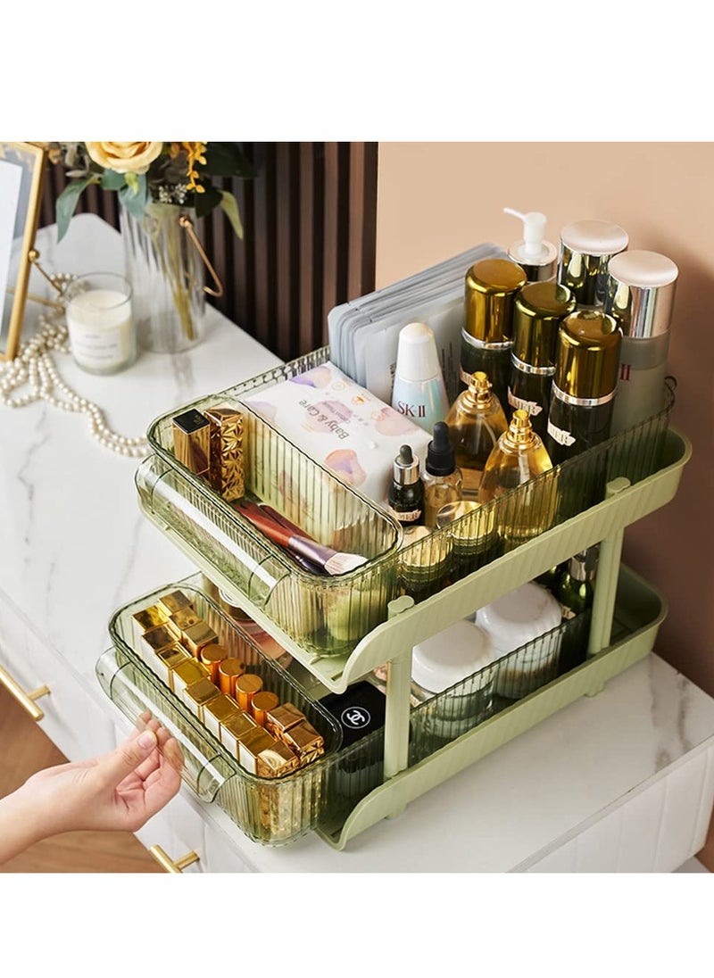 2-Tier Pull-Out Storage and Organization with 4 Clear Storage Bins- Pull Out Cabinet Organizer-Bathroom Organizers and Storage,Makeup Organizer-Ideal for Kitchen,Office,Under Sink Organizer (Avocado green)